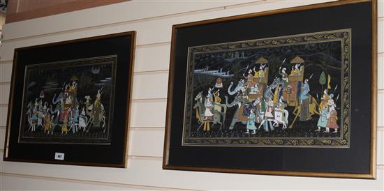 A pair of Indian gouache of elephant riders, 33 x 52cm